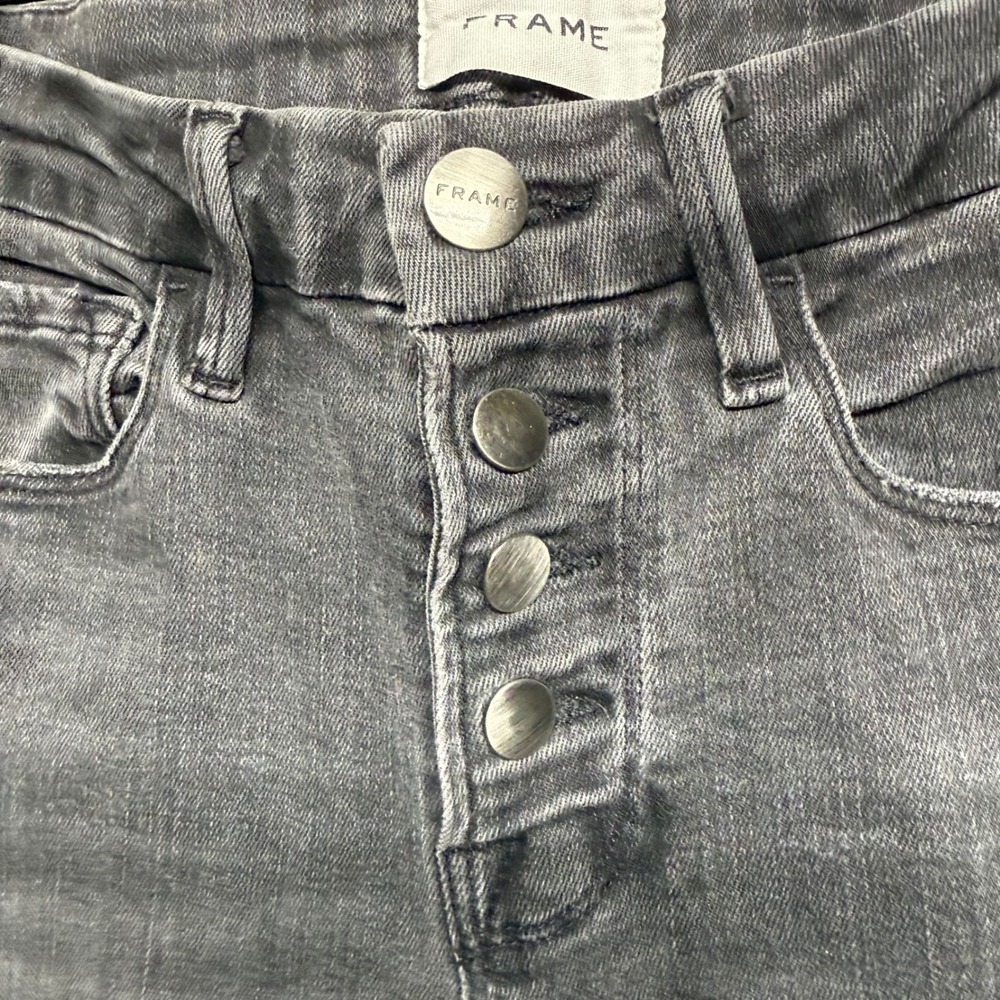 FRAME Le Mini Boot Jeans Gray Button Fly Size 25